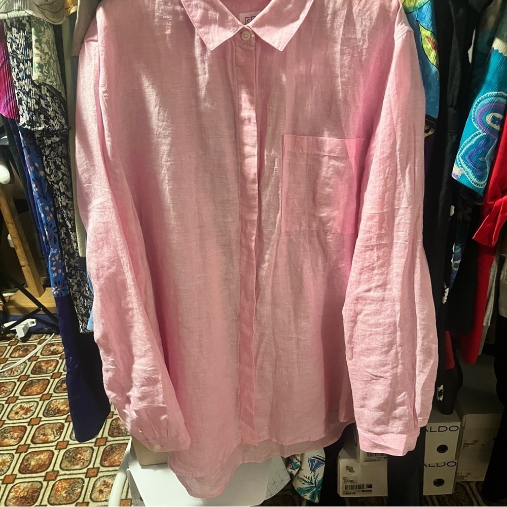 Classic Pink Button-Down Linen Shirt